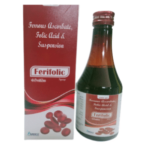 FERIFOLIC 200 mL syrup bottle with Ferrous Fumarate, Folic Acid, and Zinc for iron, folic acid, and immune support.